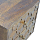 Solid Mango Wood Bedside Cabinet Carved Cube Shaped - Birmingham