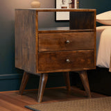 Solid Mango Wood Bedside Cabinet Classic With 2 Drawers - Derby