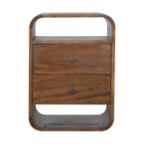 Solid Mango Wood Bedside Cabinet Curve With 2 Drawers - Birmingham