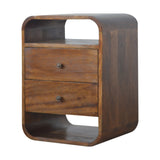 Solid Mango Wood Bedside Cabinet Curve With 2 Drawers - Birmingham
