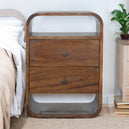 Solid Mango Wood Bedside Cabinet Curve With 2 Drawers - Birmingham