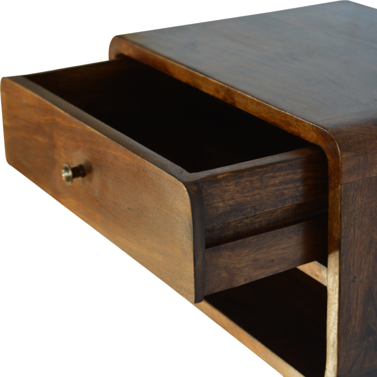 Solid Mango Wood Bedside Cabinet Curve Floating With 1 Drawer - Birmingham
