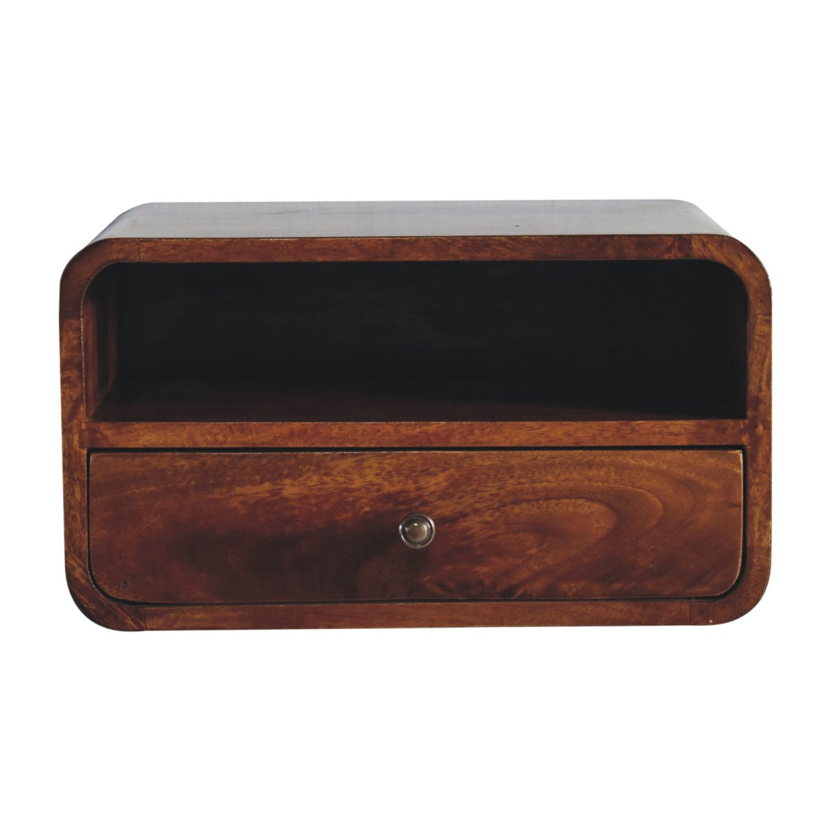 Solid Mango Wood Bedside Cabinet Curve Upper Slot Floating - Lincoln