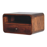 Solid Mango Wood Bedside Cabinet Curve Upper Slot Floating - Lincoln