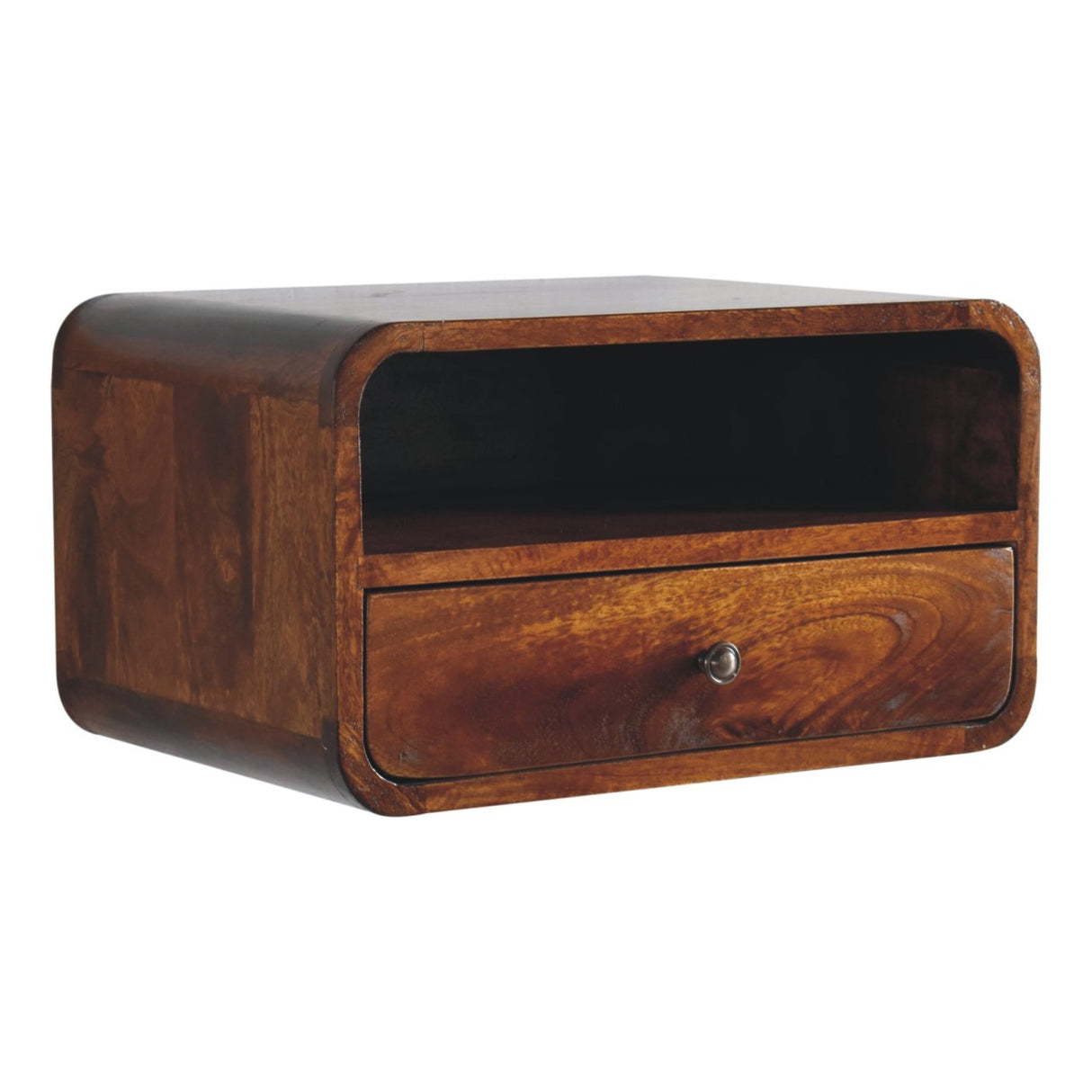 Solid Mango Wood Bedside Cabinet Curve Upper Slot Floating - Lincoln