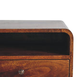 Solid Mango Wood Bedside Cabinet Curve Upper Slot Floating - Lincoln