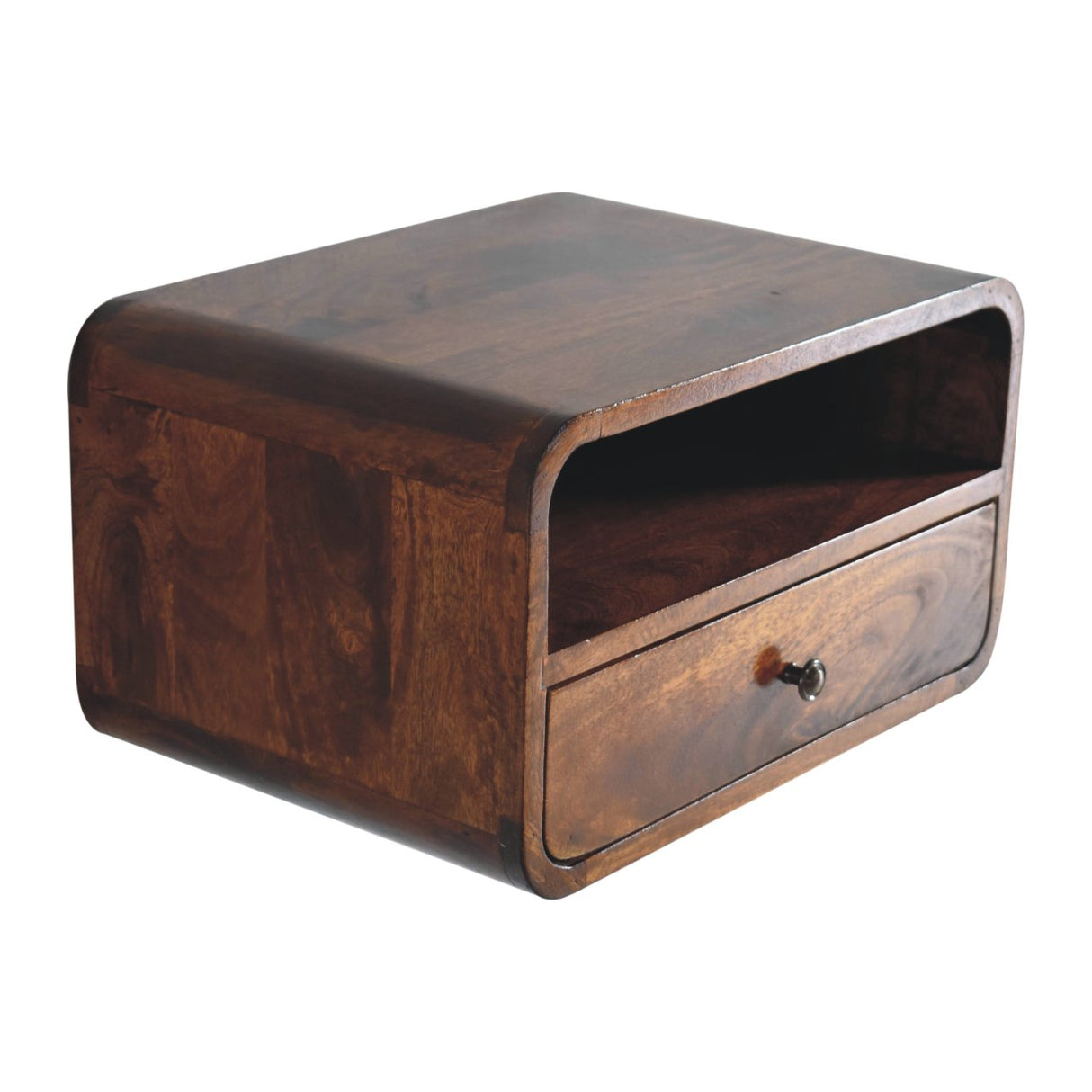Solid Mango Wood Bedside Cabinet Curve Upper Slot Floating - Lincoln