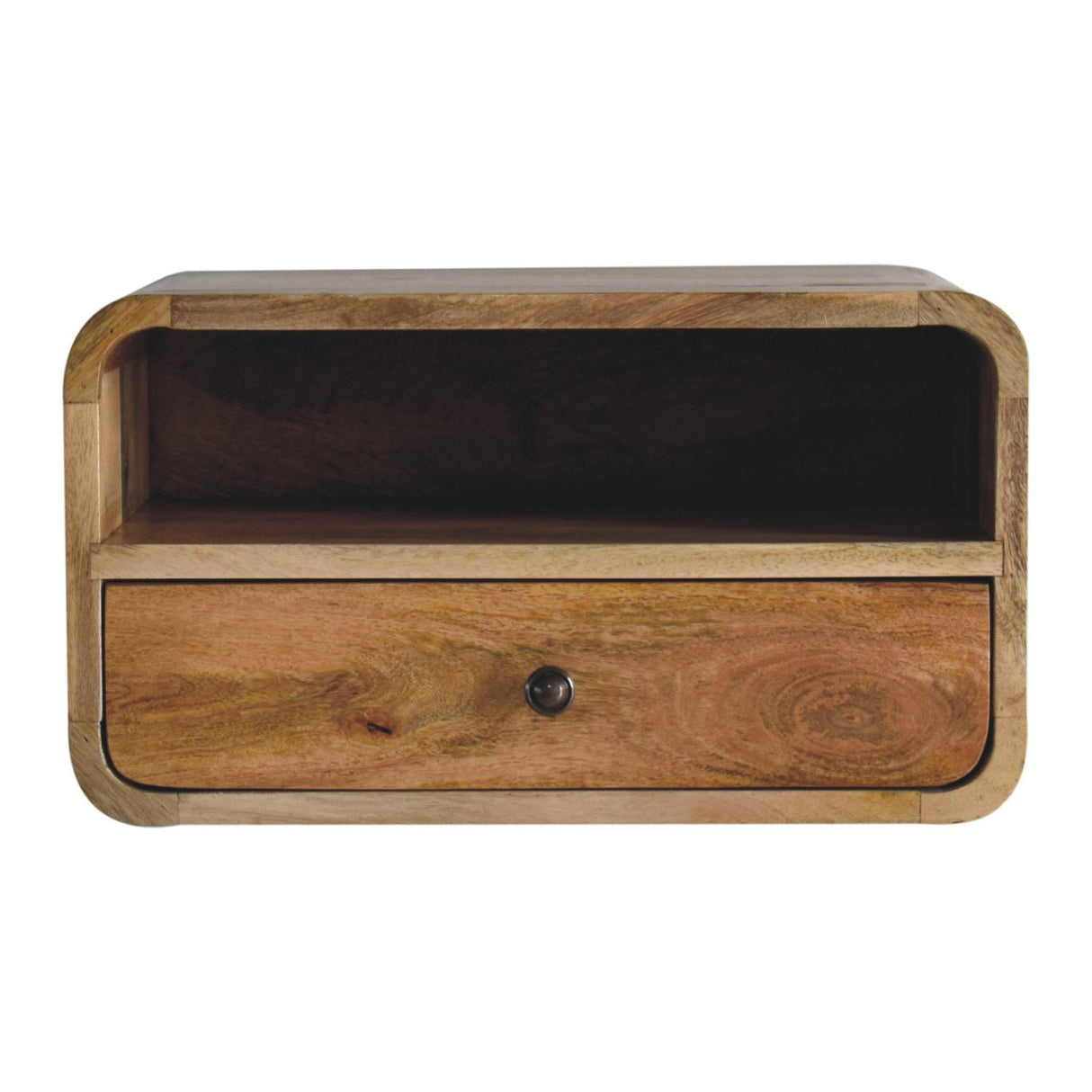Solid Mango Wood Bedside Cabinet Curve Upper Slot Floating - Lincoln