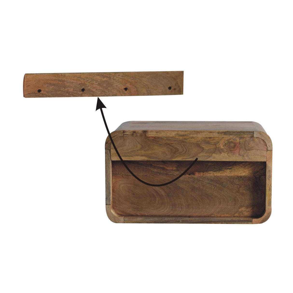 Solid Mango Wood Bedside Cabinet Curve Upper Slot Floating - Lincoln