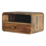 Solid Mango Wood Bedside Cabinet Curve Upper Slot Floating - Lincoln