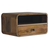 Solid Mango Wood Bedside Cabinet Curve Upper Slot Floating - Lincoln