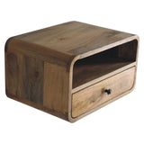 Solid Mango Wood Bedside Cabinet Curve Upper Slot Floating - Lincoln