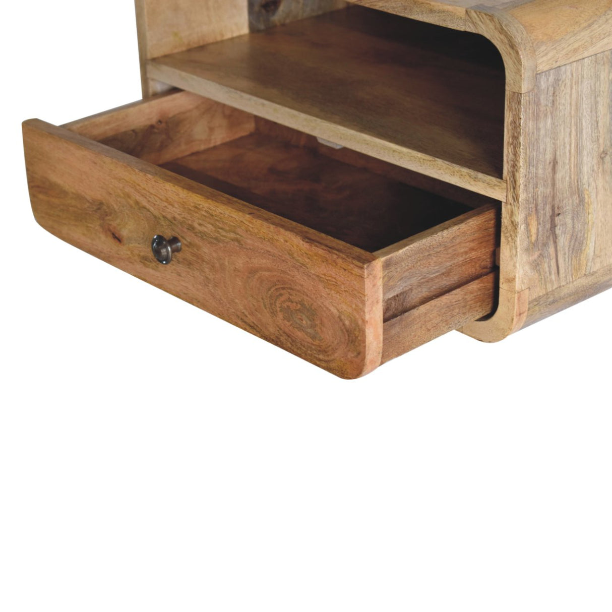 Solid Mango Wood Bedside Cabinet Curve Upper Slot Floating - Lincoln