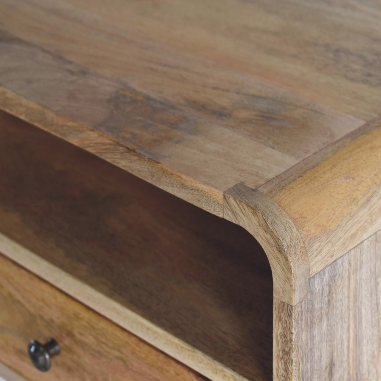 Solid Mango Wood Bedside Cabinet Curve Upper Slot Floating - Lincoln