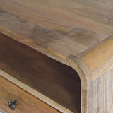 Solid Mango Wood Bedside Cabinet Curve Upper Slot Floating - Lincoln