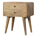 Solid Mango Wood Bedside Cabinet Curved With 2 Drawers - Coventry