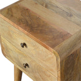 Solid Mango Wood Bedside Cabinet Curved With 2 Drawers - Coventry