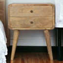 Solid Mango Wood Bedside Cabinet Curved With 2 Drawers - Coventry