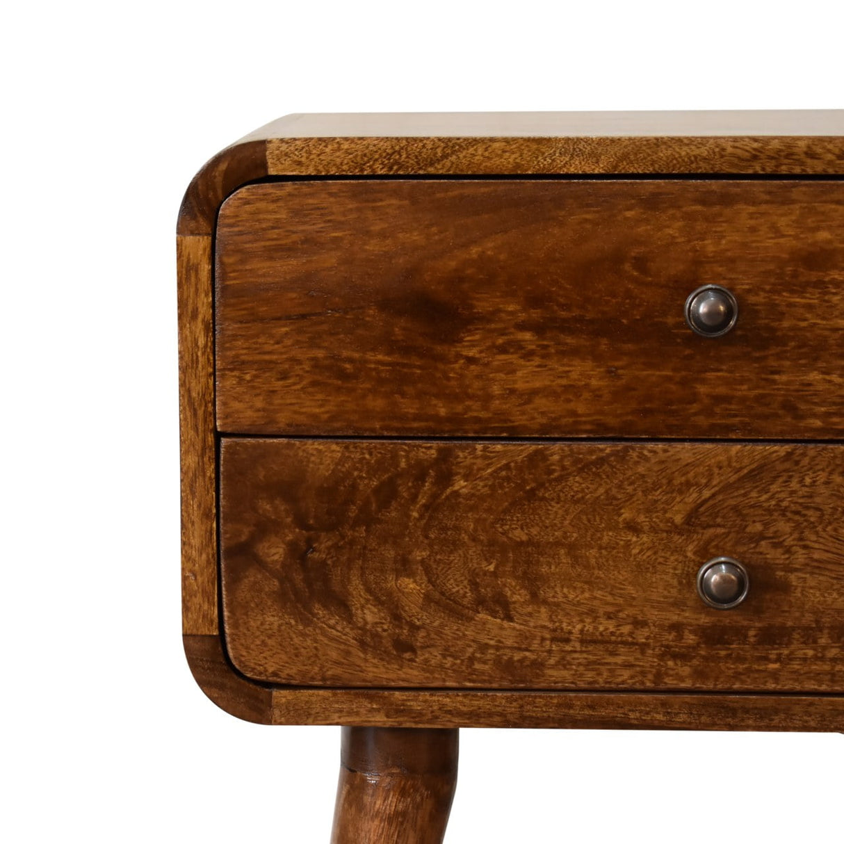 Solid Mango Wood Bedside Cabinet Curved With 2 Drawers - Gloucester