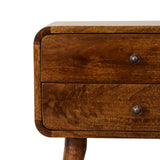 Solid Mango Wood Bedside Cabinet Curved With 2 Drawers - Gloucester