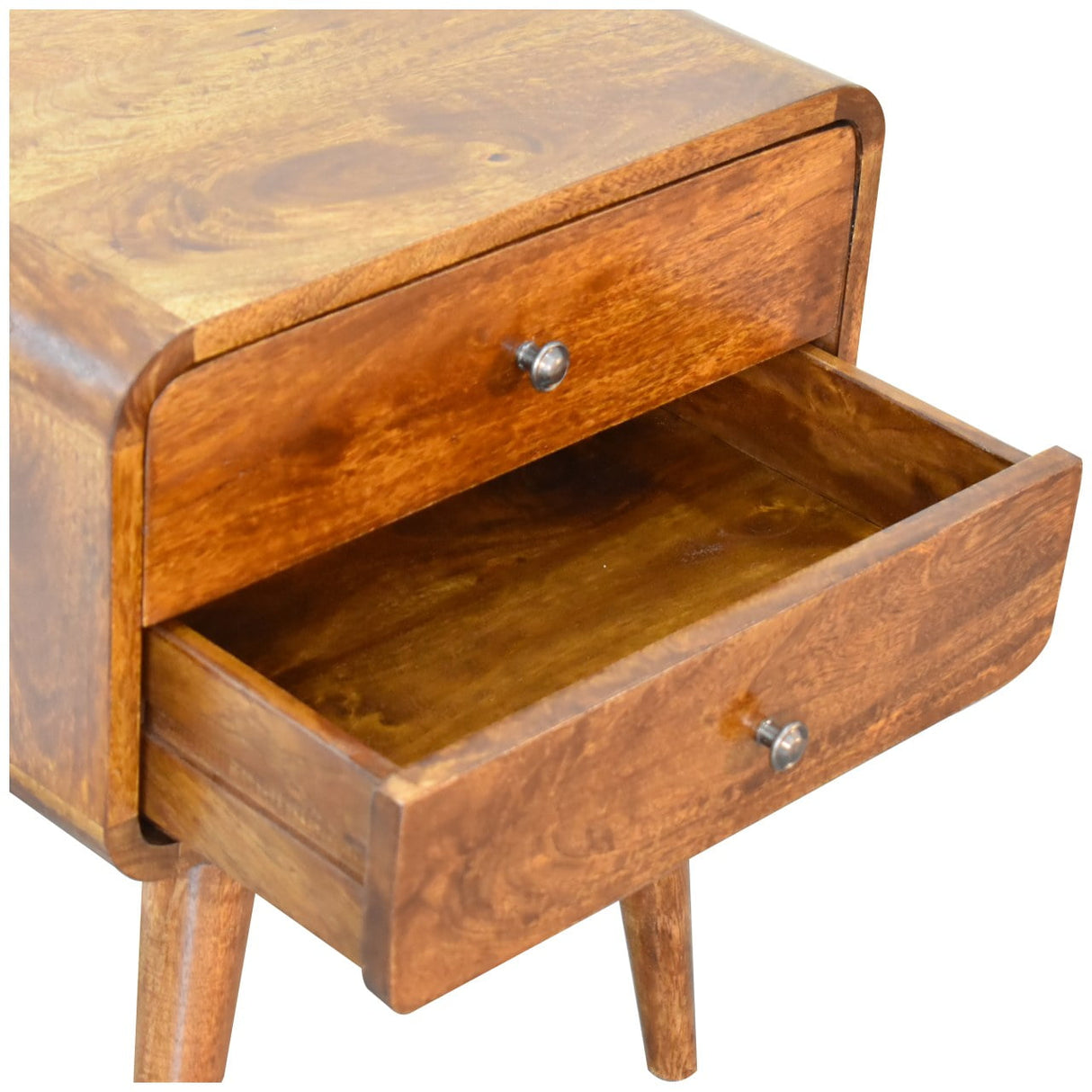 Solid Mango Wood Bedside Cabinet Curved With 2 Drawers - Gloucester
