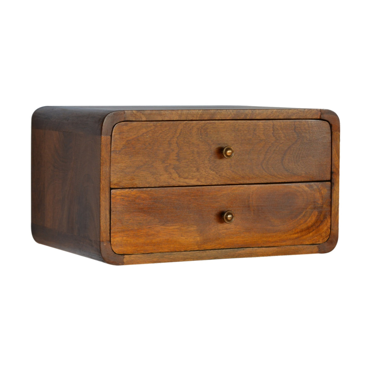 Solid Mango Wood Bedside Cabinet Curved With 2 Drawers - Hereford