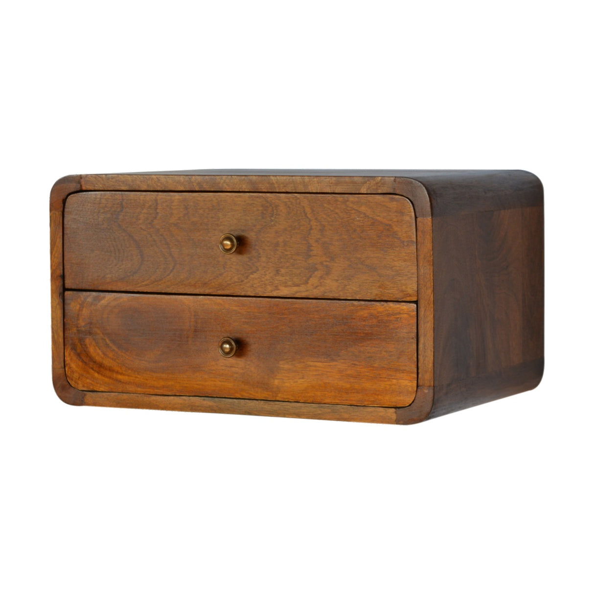 Solid Mango Wood Bedside Cabinet Curved With 2 Drawers - Hereford