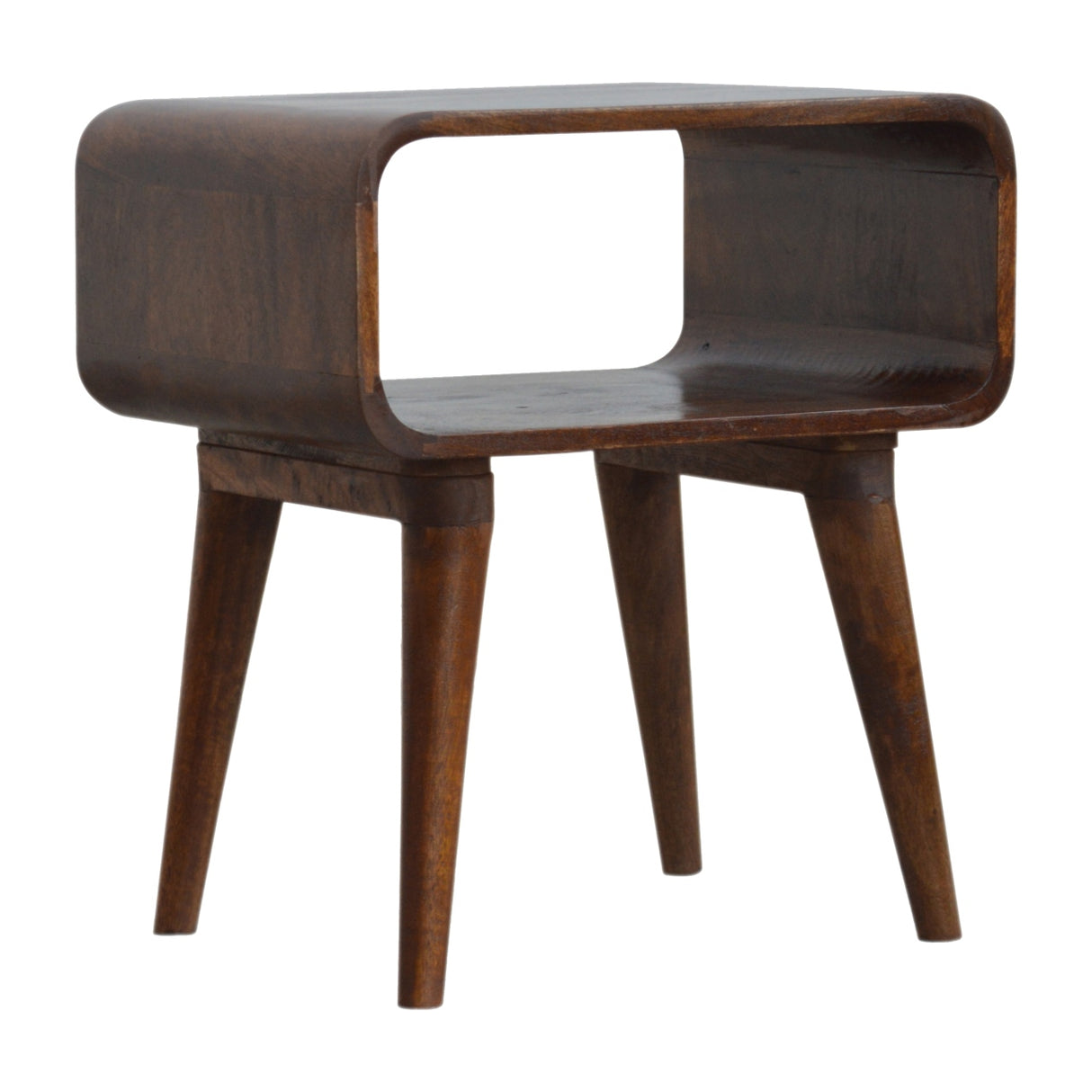 Solid Mango Wood Bedside Cabinet Curved And Open - Gloucester