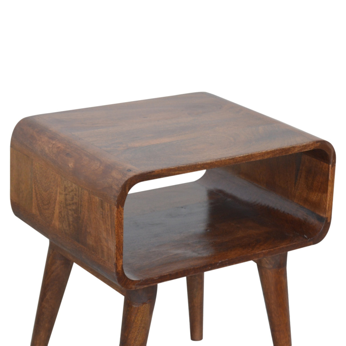 Solid Mango Wood Bedside Cabinet Curved And Open - Gloucester