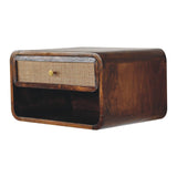 Solid Mango Wood Bedside Cabinet Floating With 1 Woven Front Drawer - Birmingham