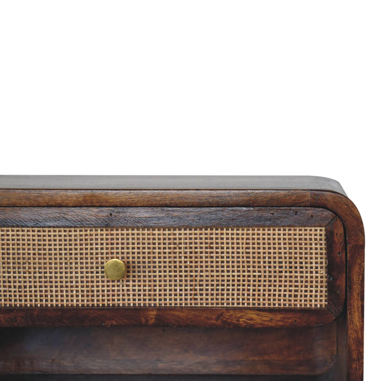 Solid Mango Wood Bedside Cabinet Floating With 1 Woven Front Drawer - Birmingham