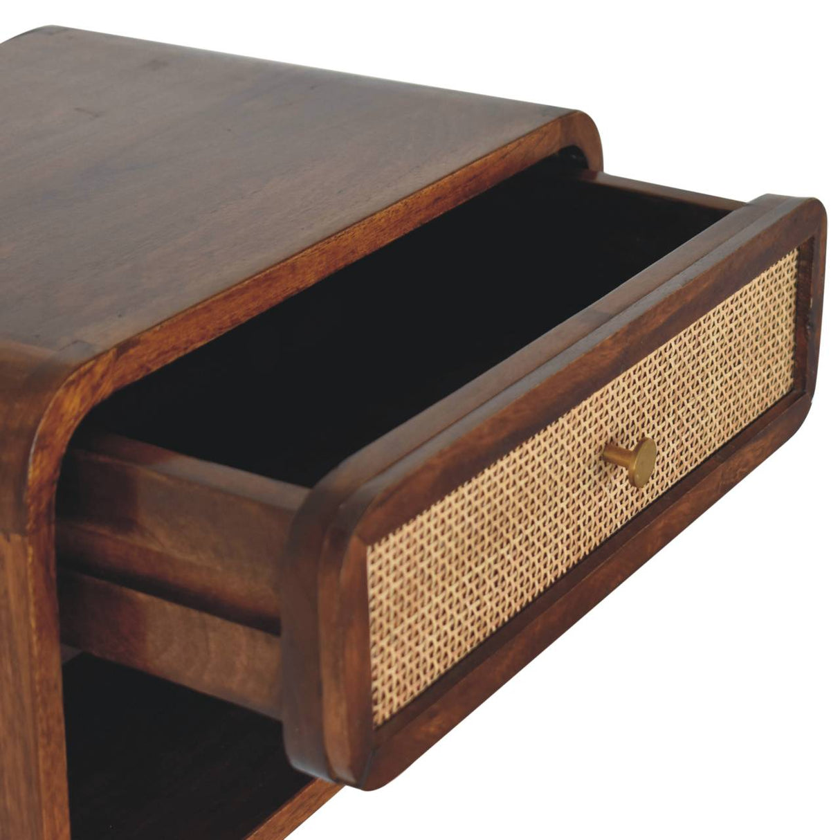 Solid Mango Wood Bedside Cabinet Floating With 1 Woven Front Drawer - Birmingham
