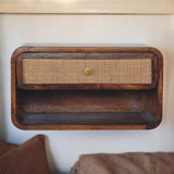 Solid Mango Wood Bedside Cabinet Floating With 1 Woven Front Drawer - Birmingham