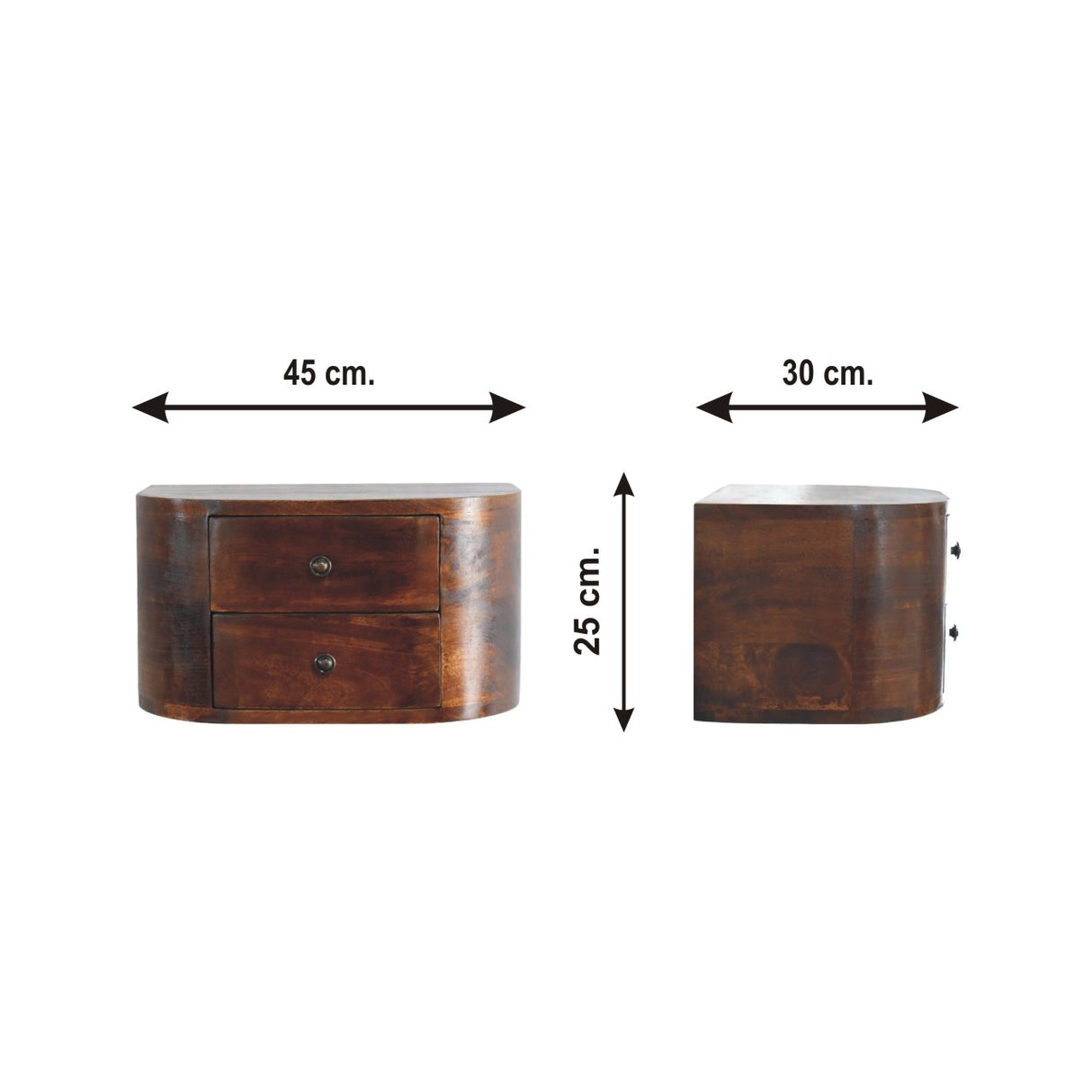 Solid Mango Wood Bedside Cabinet Floating With 2 Drawers - Lunar