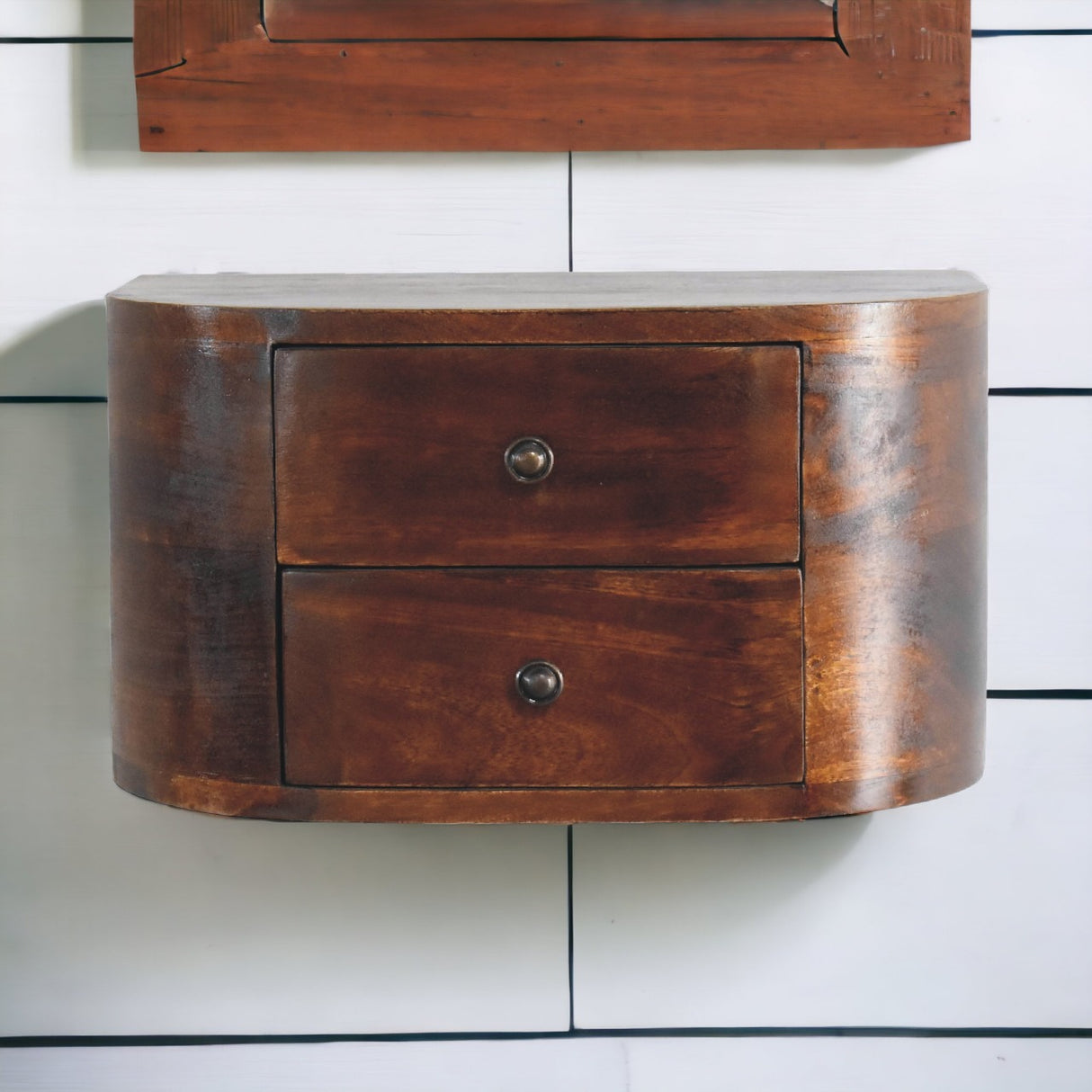 Solid Mango Wood Bedside Cabinet Floating With 2 Drawers - Lunar