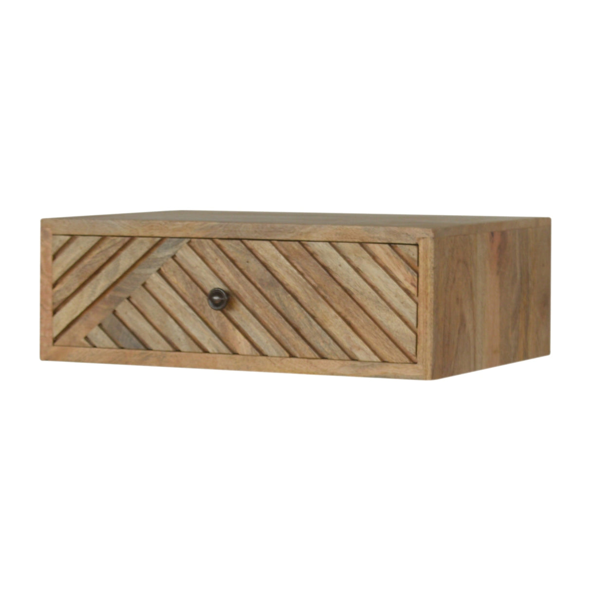 Solid Mango Wood Bedside Cabinet Floating With Carved Lines - Hereford