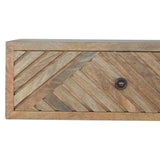 Solid Mango Wood Bedside Cabinet Floating With Carved Lines - Hereford