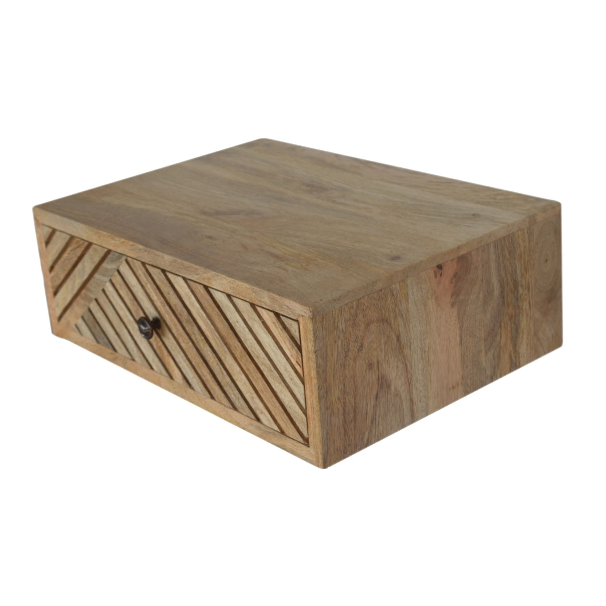 Solid Mango Wood Bedside Cabinet Floating With Carved Lines - Hereford