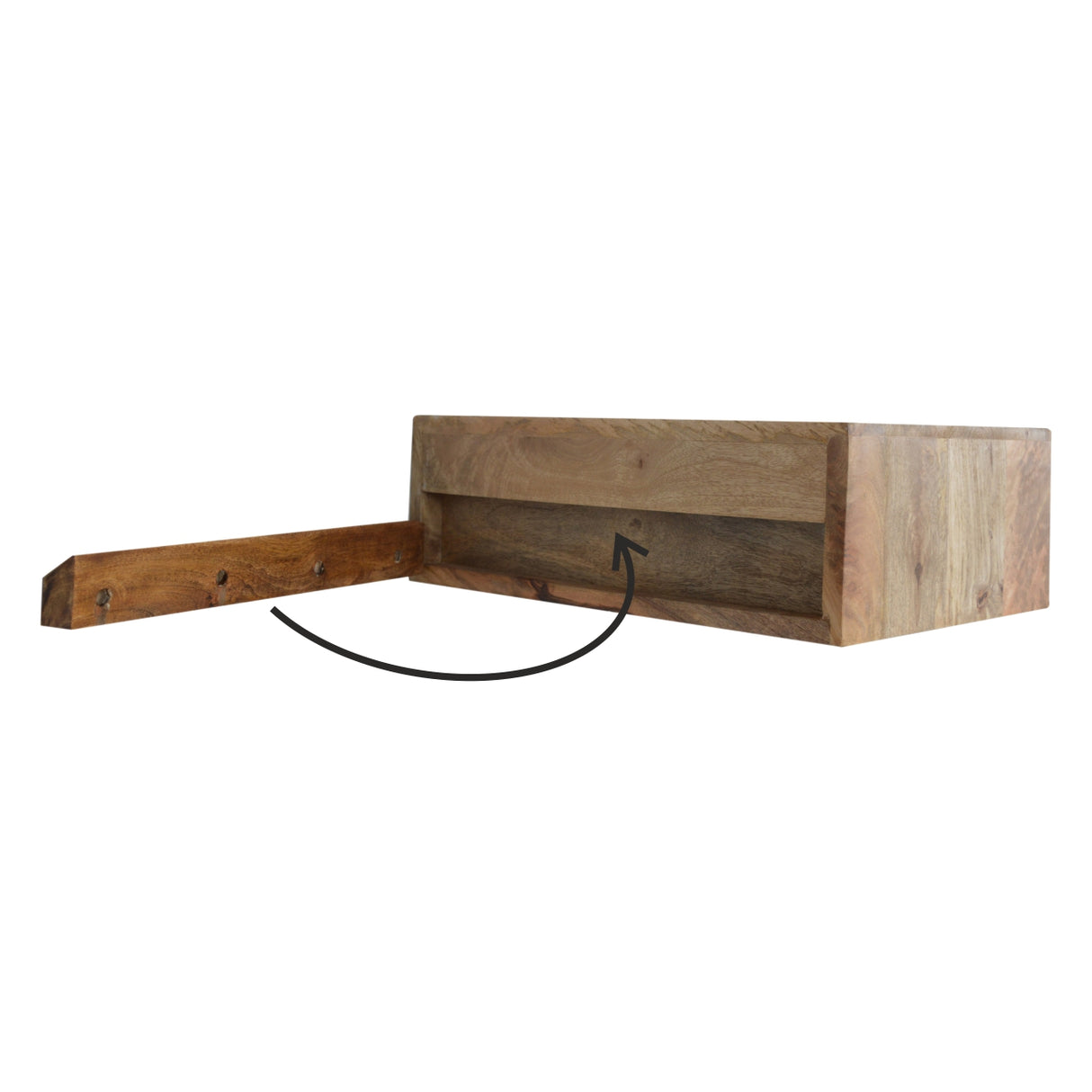 Solid Mango Wood Bedside Cabinet Floating With Carved Lines - Hereford