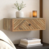 Solid Mango Wood Bedside Cabinet Floating With Carved Lines - Hereford
