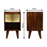 Solid Mango Wood Bedside Cabinet Mini With 1 Gold Front Drawer - Manila