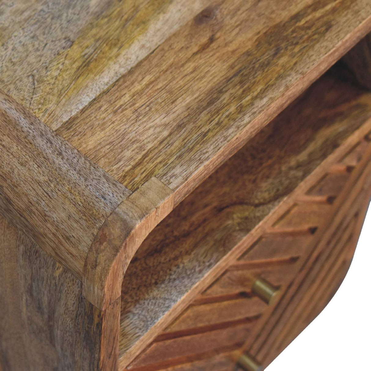 Solid Mango Wood Bedside Cabinet Mini Curved With 2 Drawers - Lille