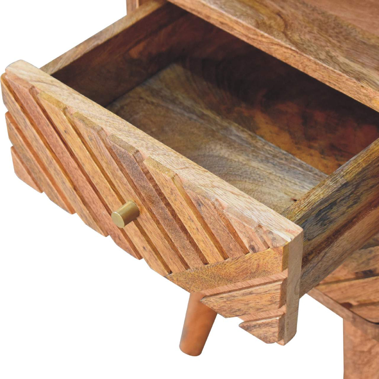 Solid Mango Wood Bedside Cabinet Mini Curved With 2 Drawers - Lille
