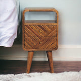 Solid Mango Wood Bedside Cabinet Mini Curved With 2 Drawers - Lille