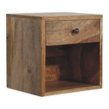 Solid Mango Wood Bedside Cabinet Mini Floating With 1 Drawer - Hereford