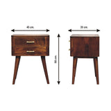 Solid Mango Wood Bedside Cabinet Nordic With T-Bar Handle - Birmingham