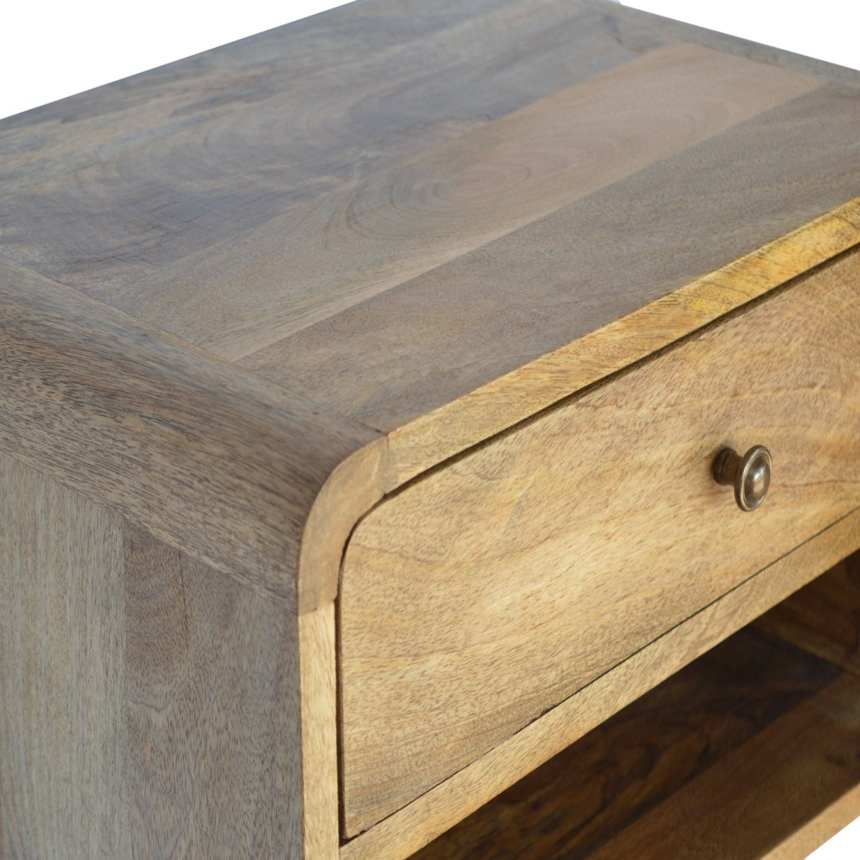 Solid Mango Wood Bedside Cabinet Open Floating With 2 Drawers - Hereford