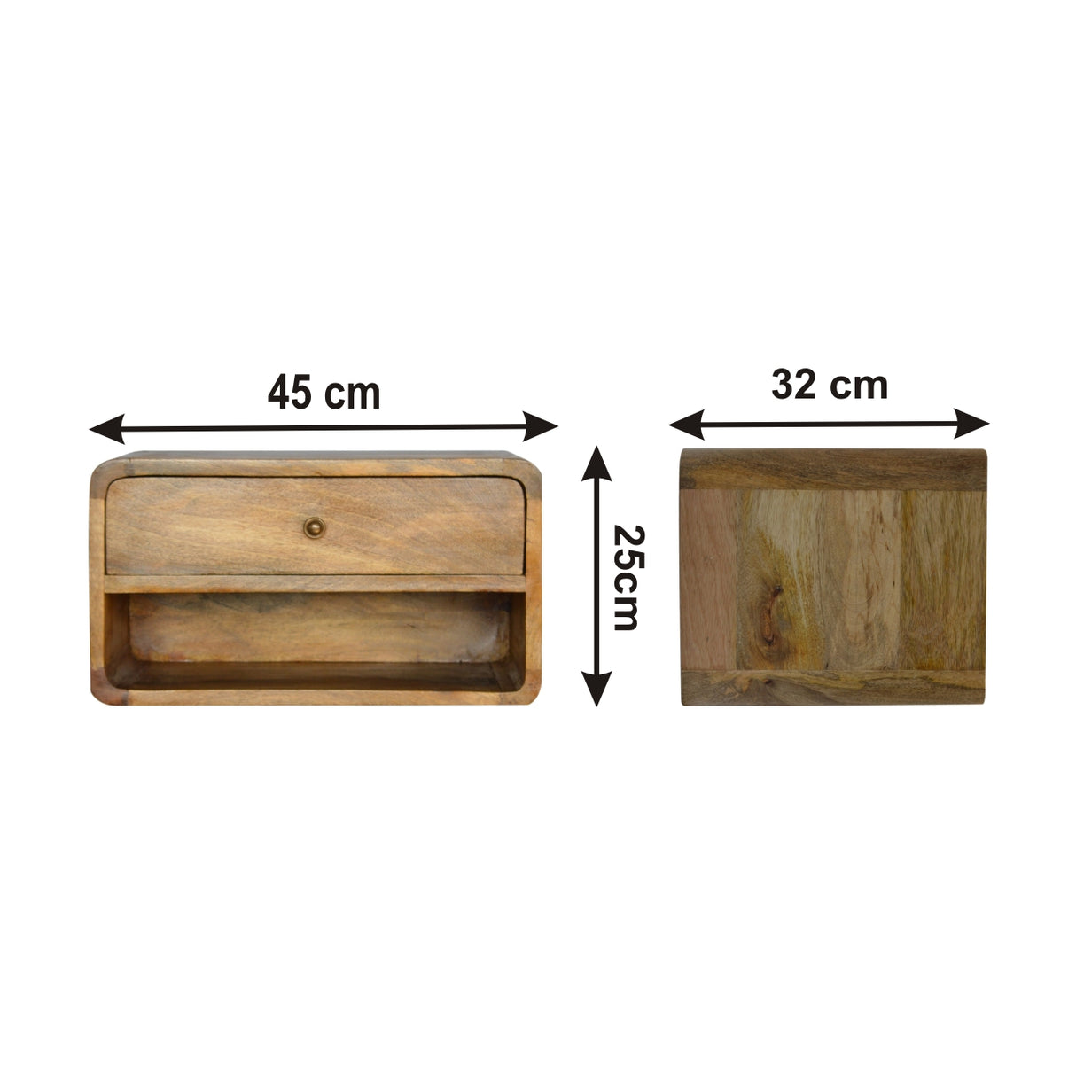 Solid Mango Wood Bedside Cabinet Open Floating With 2 Drawers - Hereford