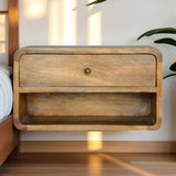 Solid Mango Wood Bedside Cabinet Open Floating With 2 Drawers - Hereford