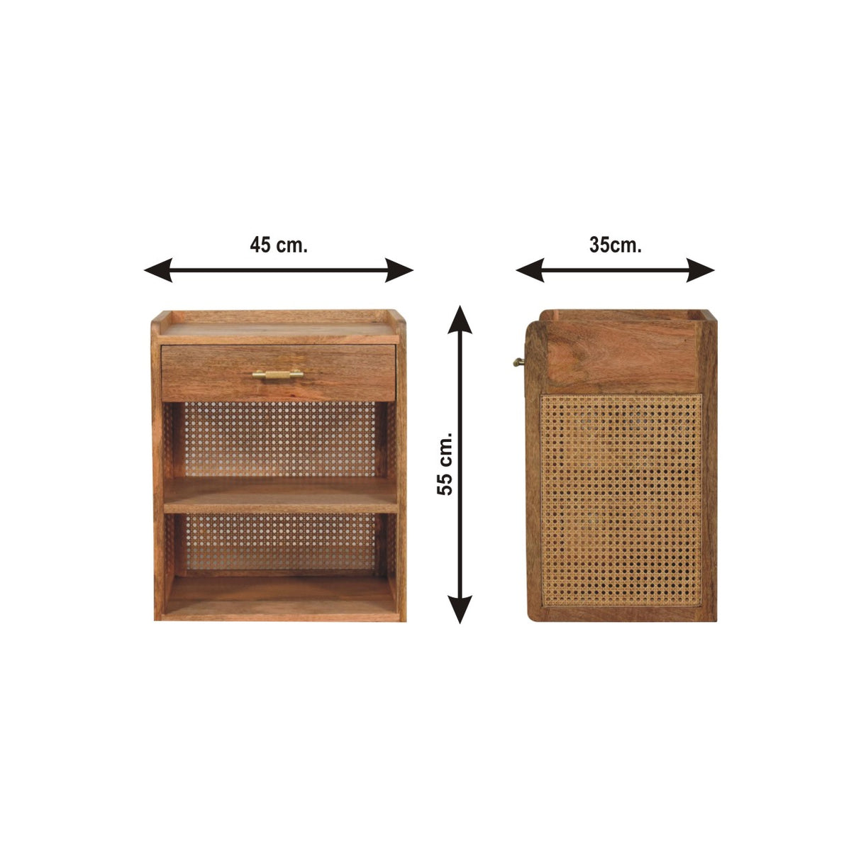 Solid Mango Wood Bedside Cabinet Open With T-Bar - Larissa
